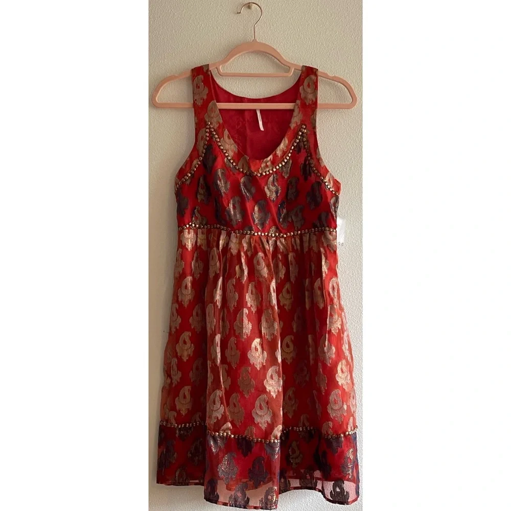 Free People Mini Dress Red Bronze Metallic Sleeveless Dress NWT SZ 4 - Picture 6 of 14